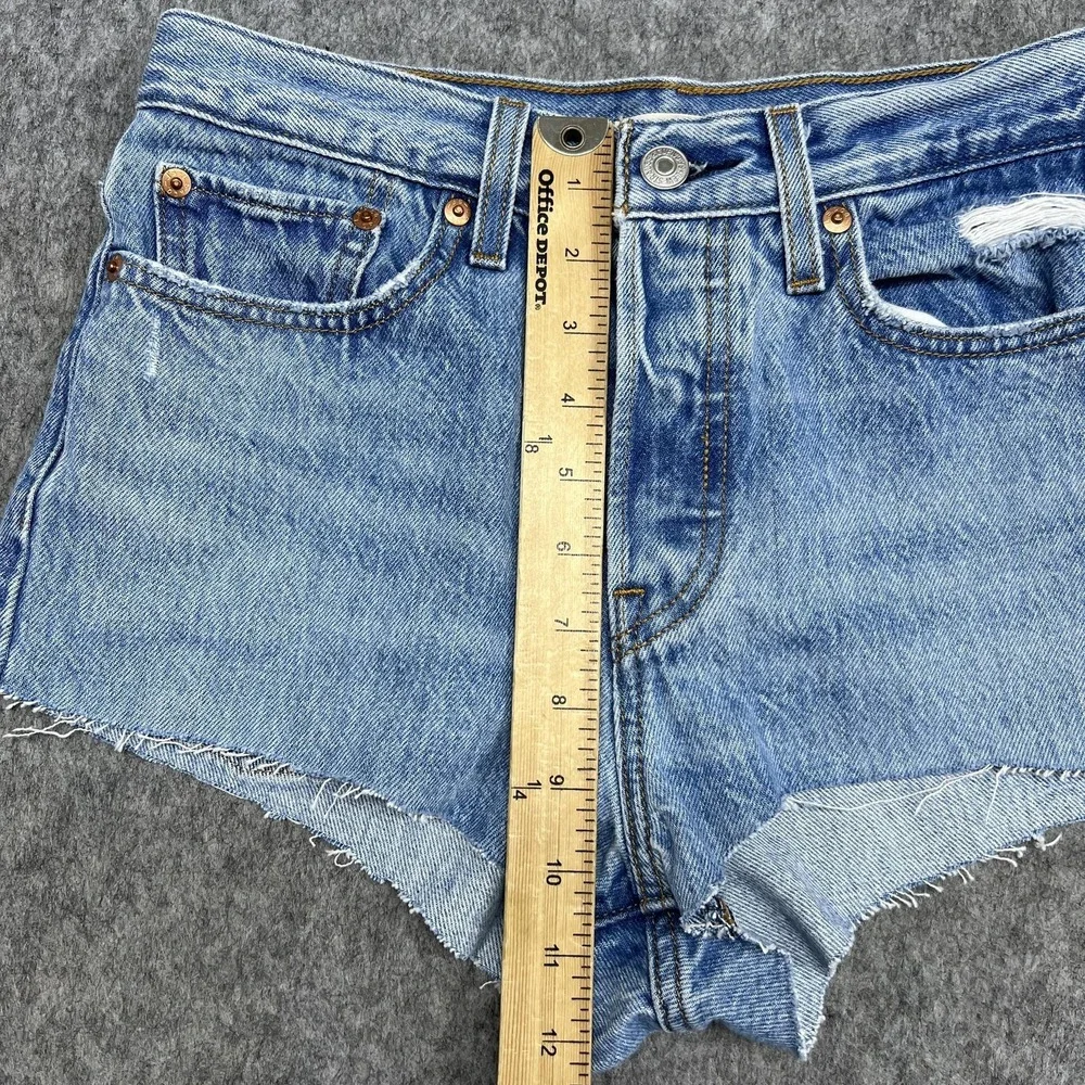 Levis Wedgie Shorts Womens 27‎ Blue Distressed Cutoff Denim High Rise Button Fly
